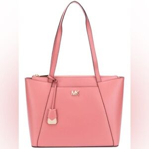NEW Michael Kors Maddie Medium East/West Leather Tote Dusty Rose Pink